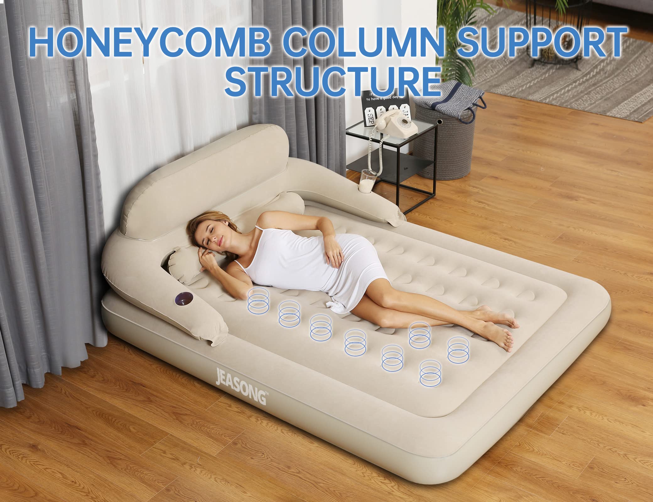 Deflation Inflatable JEASONG Air Mattress with Headboard, Fast Inflation/Deflation ...