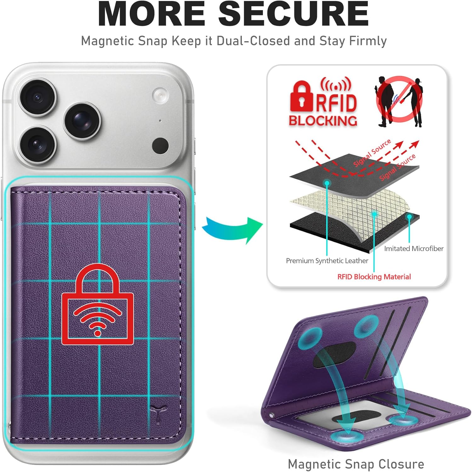 TUCCH for Magsafe Wallet with 6 Card Holders, RFID Blocking [Clear ID Window] PU Leather Men Women Folio Magnetic Phone Wallet for iPhone 17/16/15/14/13/12/Plus/Air/Pro/Pro Max Series, Dark Purple