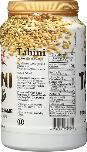 Miniatura 2 de Sadaf Sesame Tahini Paste - 100% Pure Sesame Paste from ground sesame seeds - Tahini paste for Hummus, Baba Ghanoush and Dressings - Sesame Butter -