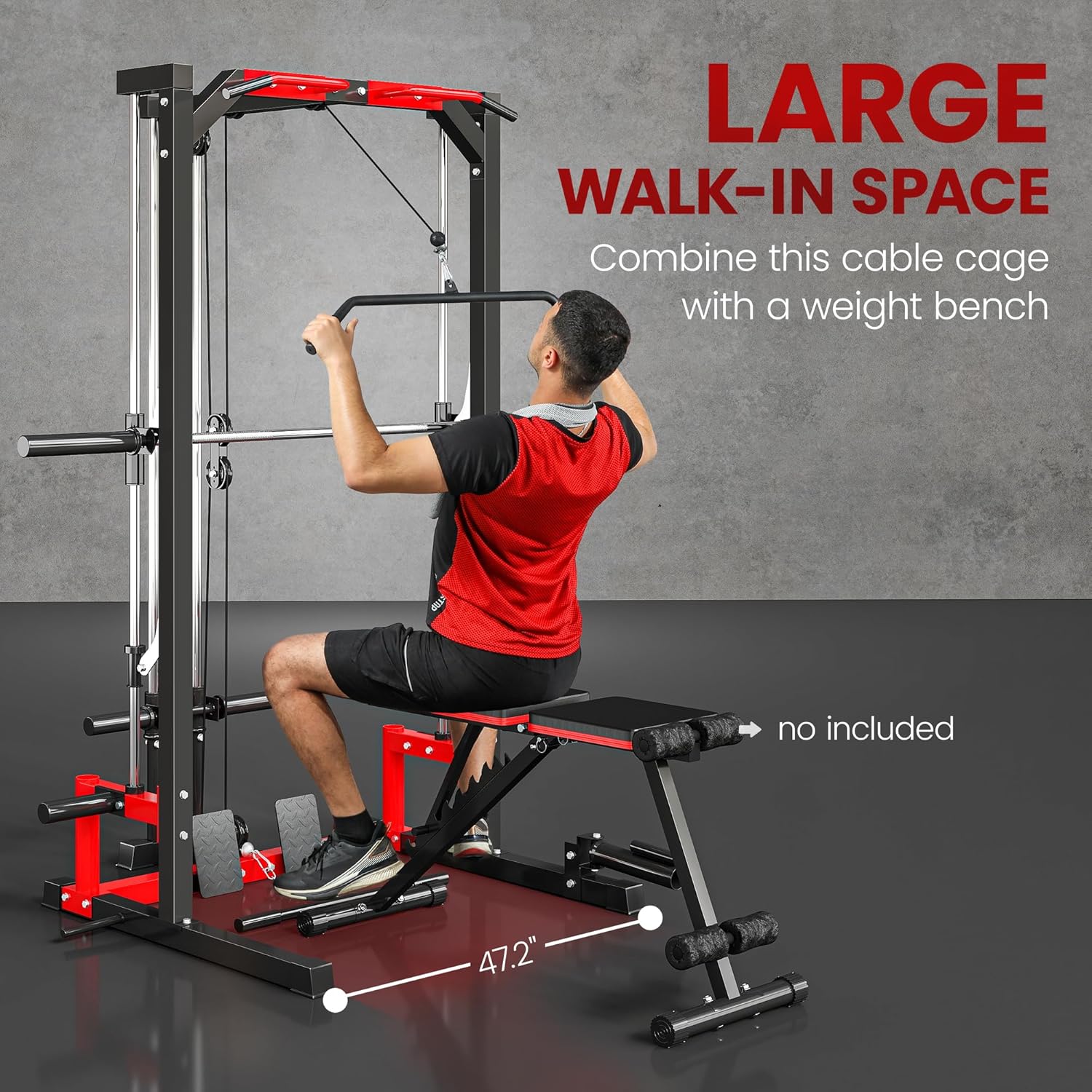 Multi-Exercise Weight Cage with Lat Pull-Down Bar, Low Row Bar, Pull-Up Stand, 360° Landmine, Barbell Rack, 86.6" Height