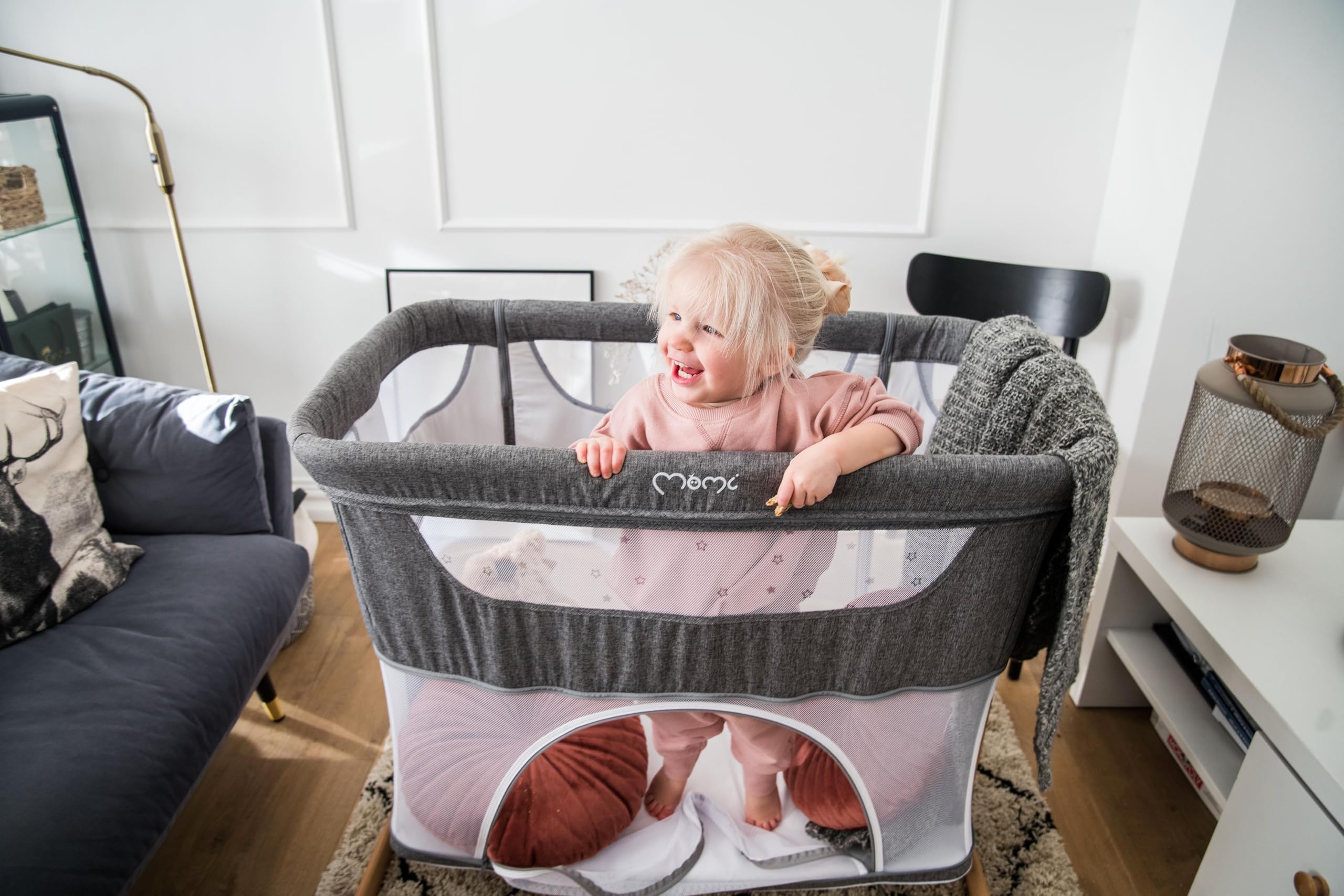 Momi Lit d'enfant Multifonction Smart Bed 4 en 1, lit d'appoint et Parc, jusqu'à 15 kg, réglage hauteur 5 niveaux, avec matelas