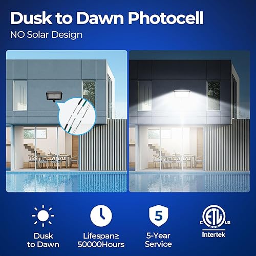 Miniatura 6 de CINOTON - Luz de inundación LED de atardecer a amanecer al aire libre de 50 W, luminaria de pared de seguridad impermeable IP65 de 7000 lúmenes con