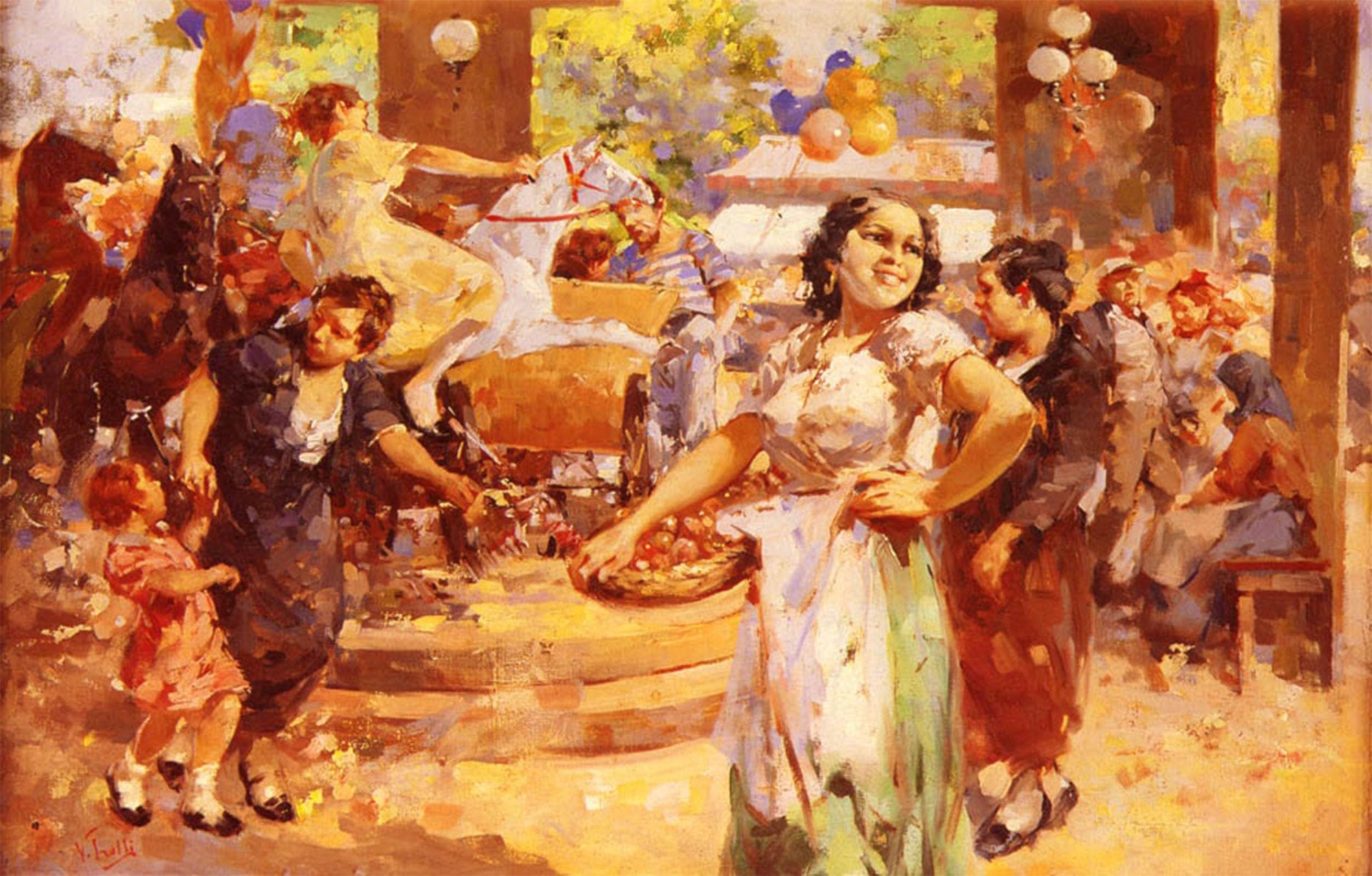 ARTXLXXBN Famous Art Print Poster Vintage Wall Art the Village Fair by Vincenzo Irolli Canvas Art Poster for Home Decor 60x90cm