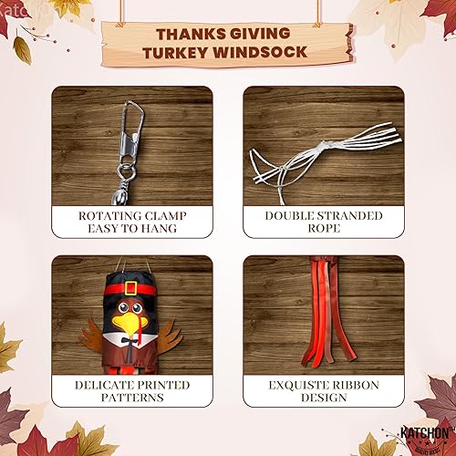 Miniatura 3 de KatchOn Decoraciones de calcetines de viento de Acción de Gracias, 39 pulgadas, paquete de 2, sin bricolaje, pavo y calcetín de viento de otoño,