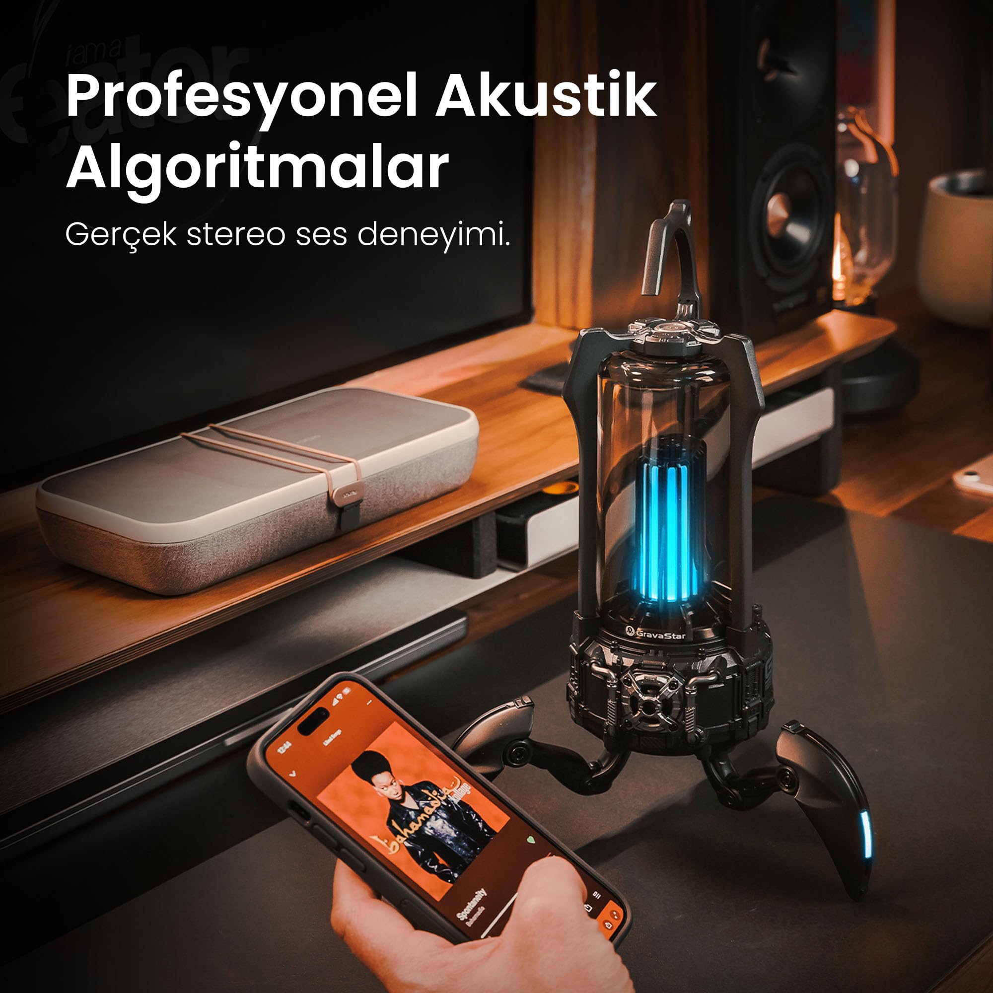 Gravastar Süpernova 25W Bluetooth Hoparlör, Taşınabilir Stereo Ses Bombası, RGB Işıklı, 2 Adet (Siyah)
