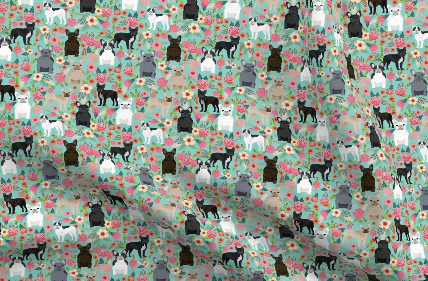 Spoonflower Fabric - Frenchie Florals Cute French Bulldogs Best Pet Bulldog Frenchies Printed on Petal Signature Cotton Fabric by The Yard - Sewing Quilting Apparel Crafts Decor