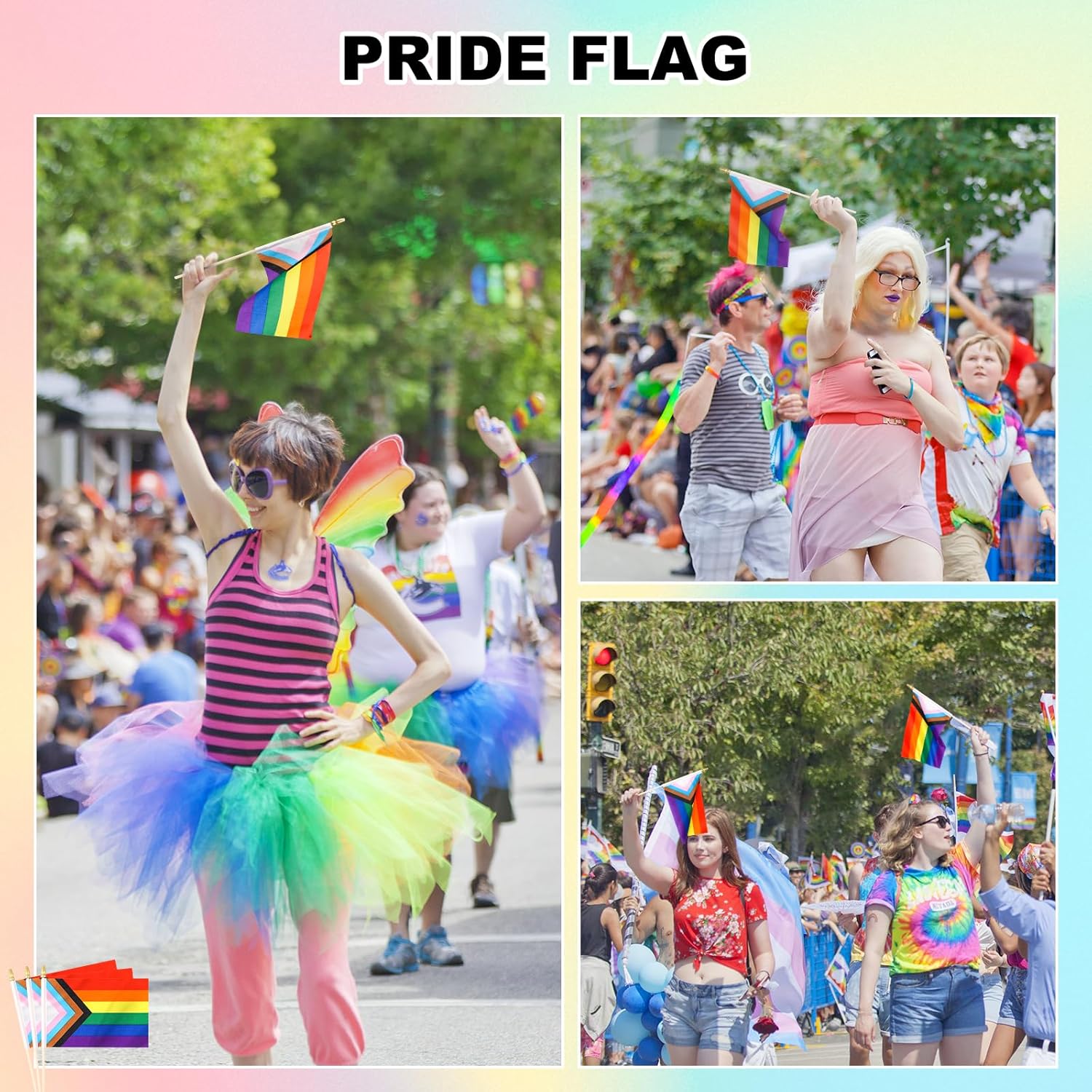 50 Pack Small Progress Pride Rainbow Gay Stick Flag Mini Hand Held LGBTQ Flags Decorations 5x8inch - Image 3