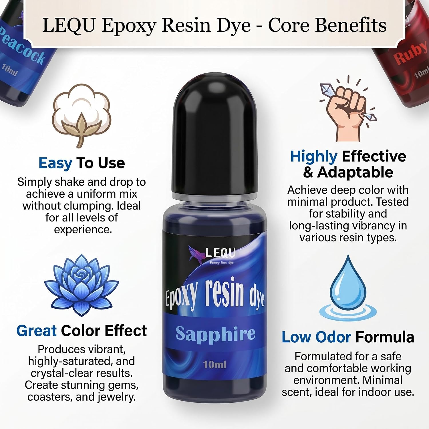 LEQU Happy and FUN16 Color Concentrated Resin Dye for Epoxy Resin & UV Resin | Liquid Colorant for Resin Coloring, Resin Jewelry, Resin Art Crafts DIY Making (Each 0.35oz)