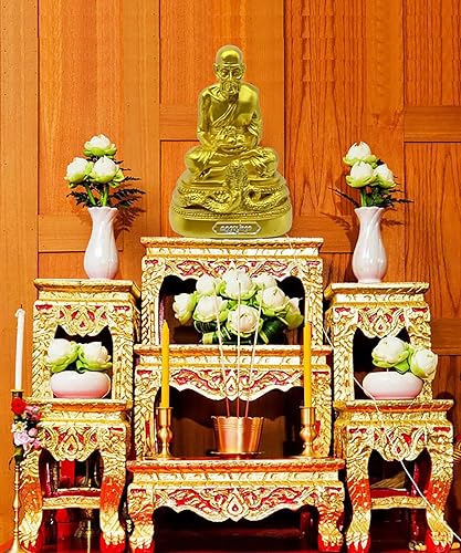 Miniatura 8 de BUDDHO Luang Pu Thuad Estatua de Buda dorada de 5 pulgadas de alto. Estatua budista tailandesa de San Buda tailandés, decoración del hogar, pequeño