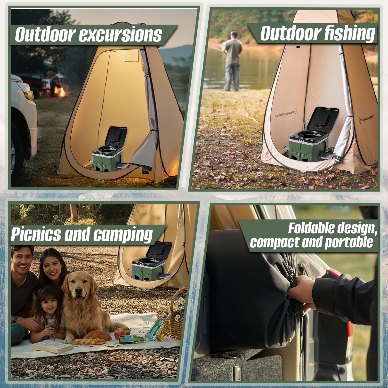 Set WC pieghevole portatile da campeggio, con porta rotolo di carta e supporto per telefono, 24 sacchetti della spazzatura, borsa organizer per campeggio, camper ed escursionismo.