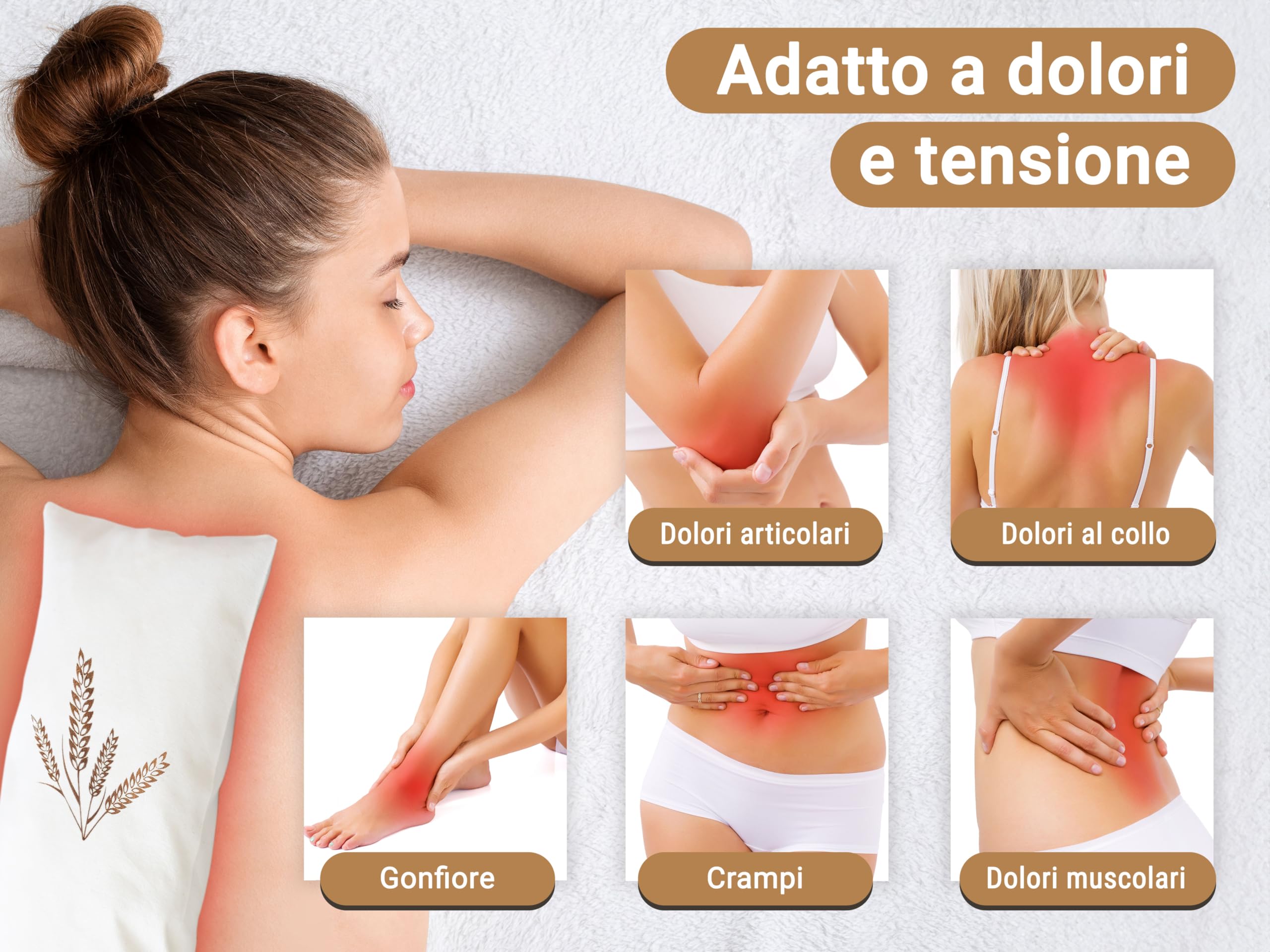ZOLLNER cuscino cervicale termico per microonde con granelli di grano 20x53 cm, allievia i dolori alla cervicale, spalla, schiena - adatto per le coliche - fodera lavabile
