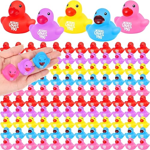 DEEKIN 100 patos de goma de Jesús, juguetes de baño pequeños, patos de goma chirriantes, regalos de Jesús para eventos de iglesia, suministros
