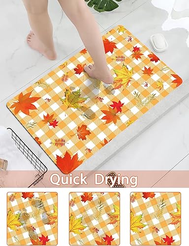 Miniatura 4 de MEHOFOND Tapete de baño de hojas de arce otoñal, alfombra de baño de Acción de Gracias, alfombra de baño a rayas amarillas, alfombras de baño para