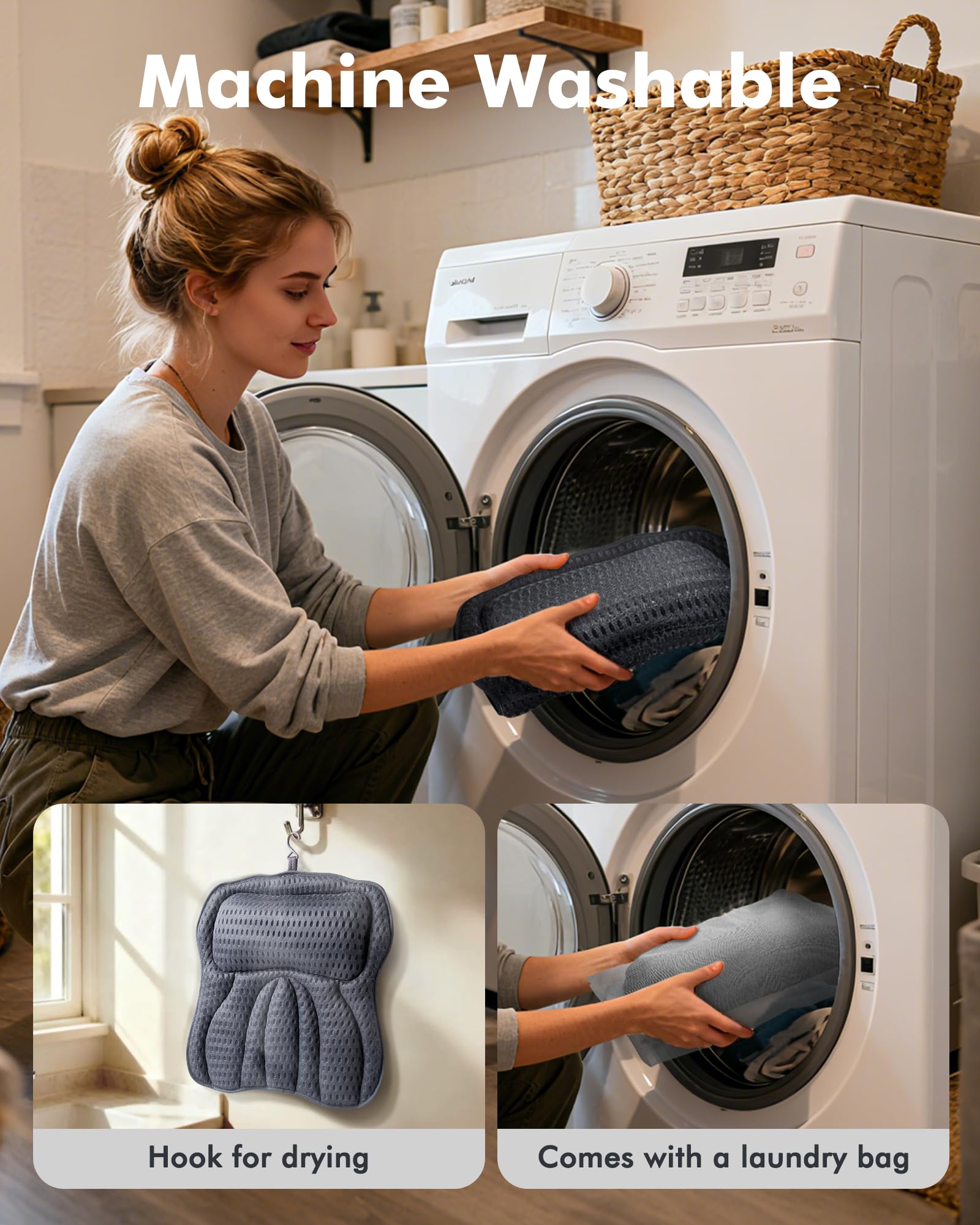 AOPOW Ergonomisches Luxus-Badekissen - 4D Air Mesh Bequemes Badewannenkissen mit Kopf-, Nacken-, Schulter- und Rückenstütze Wasserdichtes Spa-Kissen für Damen und Herren, Geschenke, 6 rutschfeste