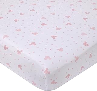 Disney Minnie Mouse Lovely Little Lady Pink and White Minnie Icon and Polka Dot Fitted Crib Sheet