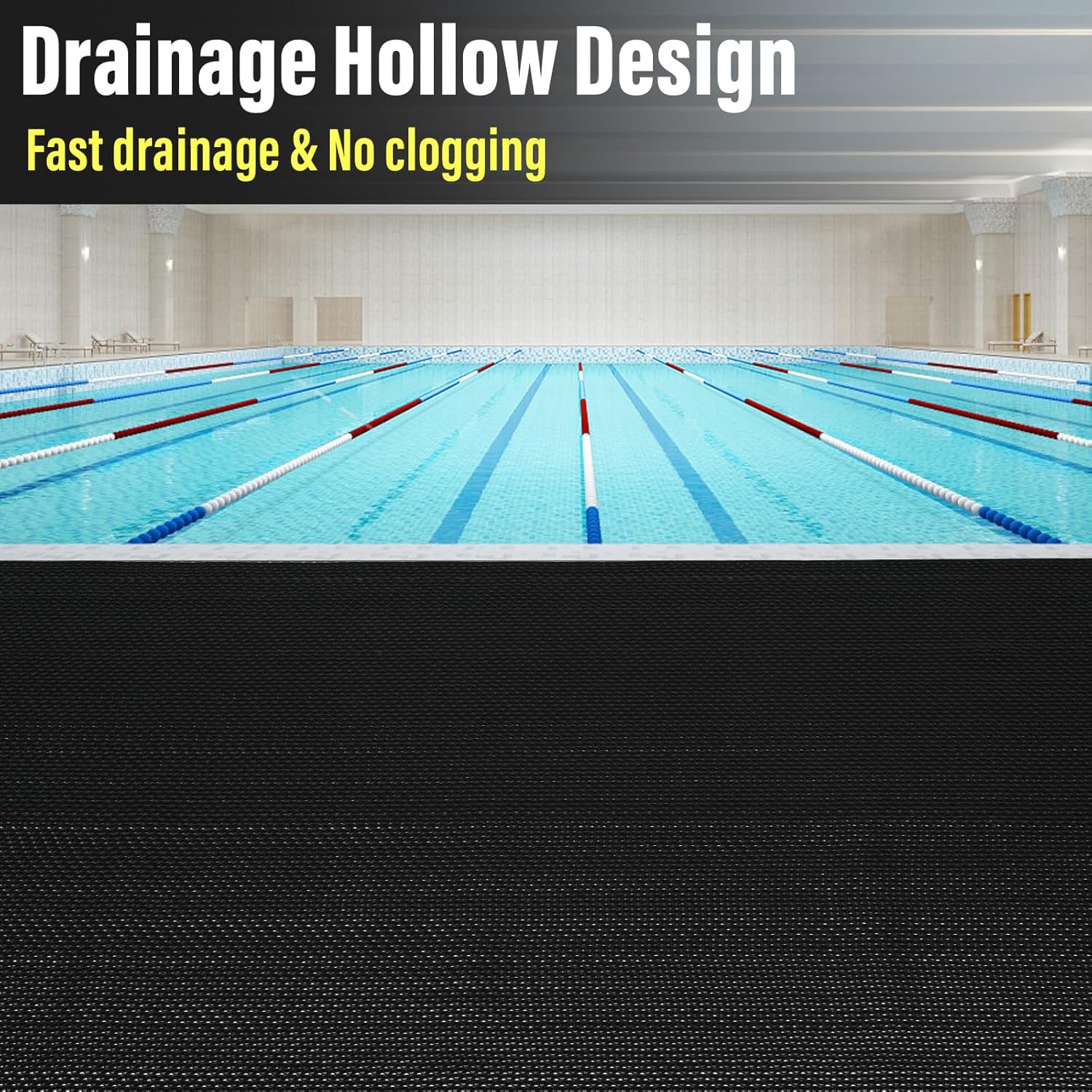 Drainage Non Slip Mat PVC Swimming Pool Mat 3' X 10' Mesh Hollow Doormat Roll 0.22'' Thick Commercial Drainage Mat for Indoor Outdoor Wet Area Bathroom Garage Pool Deck