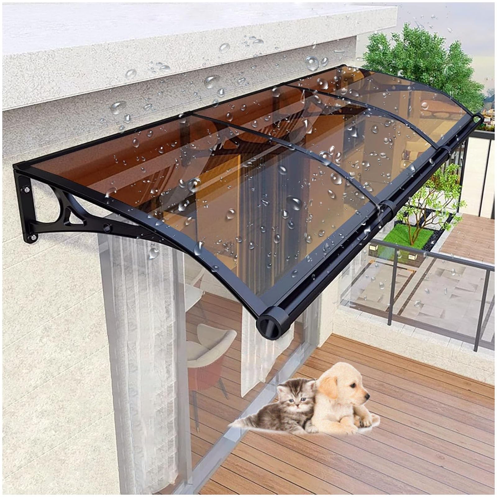 LWJSOCP Sturdy 24x71in Door Canopy - UV & Rain Protection Polycarbonate Patio Aw with Aluminum Black Bracket - Outdoor Shelter for Porch & Garden