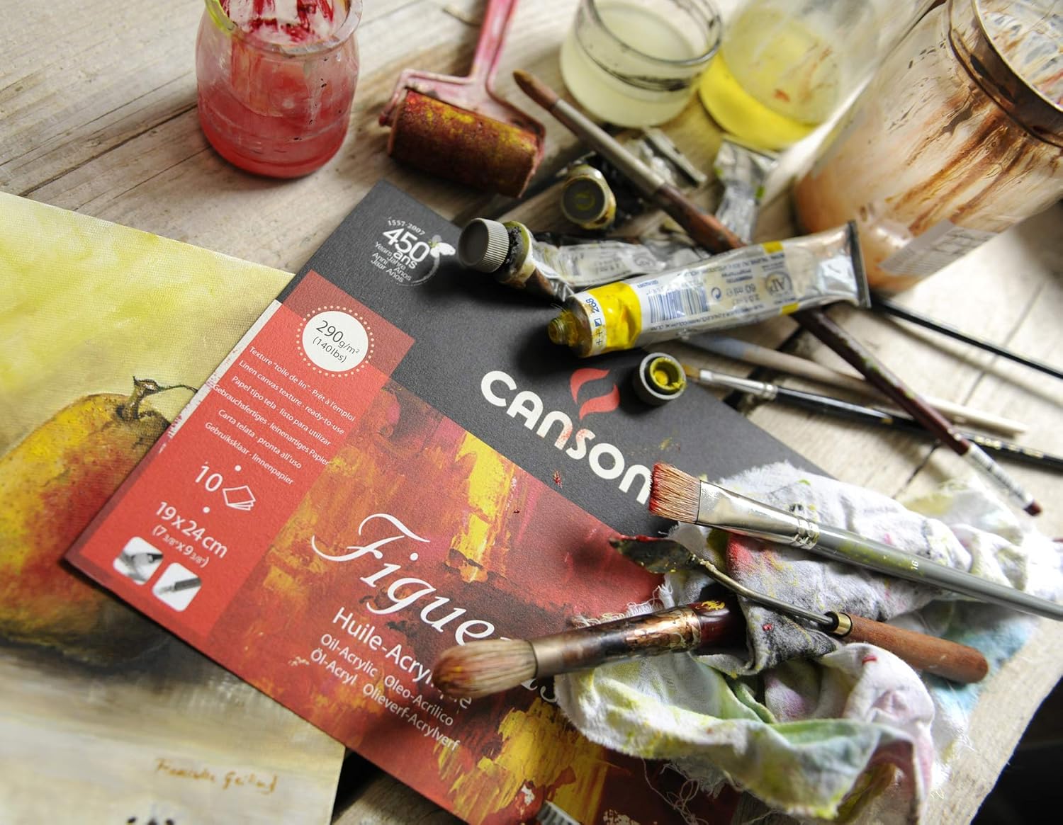 Canson Figueras Oil & Acrylic 290gsm Paper Block Including 10 Sheets, Size:30x40cm, Canvas-Like Texture