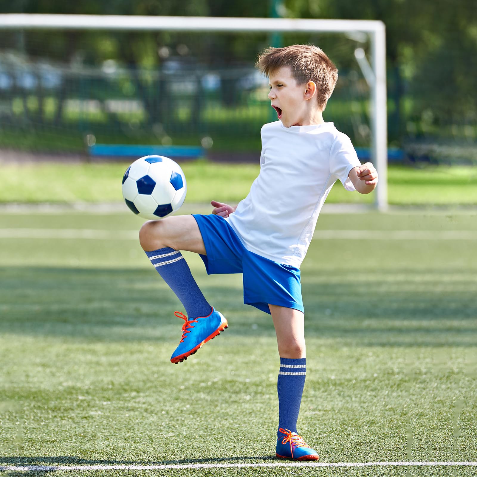 3 paia di calzini da calcio traspiranti per bambini, lunghi, per ragazzi, ragazze, ragazzi, corsa, allenamento, rugby, hockey (età 5-12 anni)