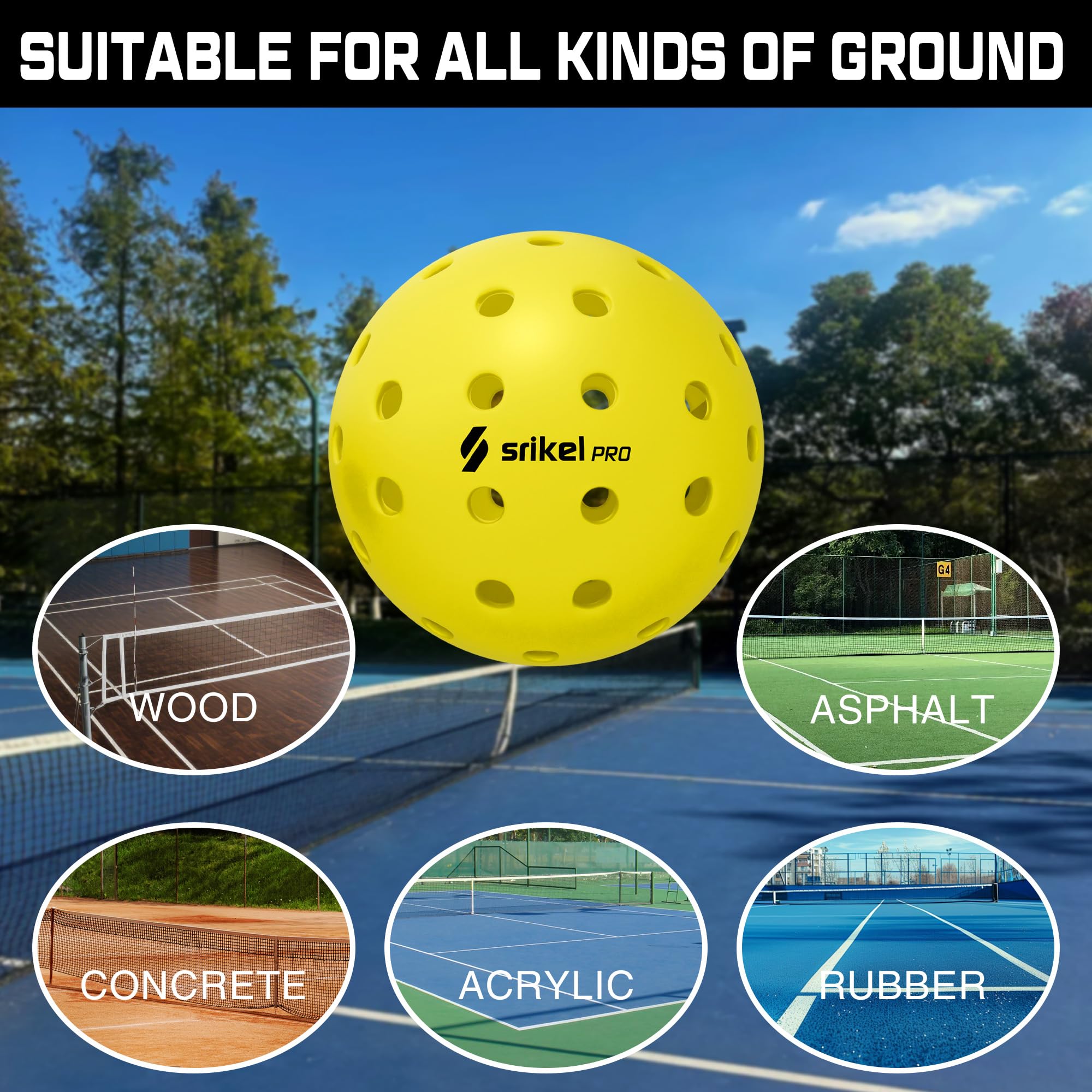 Palline da pickleball da esterno, approvate USAPA, design senza cuciture roto-modellato per una maggiore durata, confezione da 4/12, palline da sottaceto a 40 fori resistenti alle crepe, per