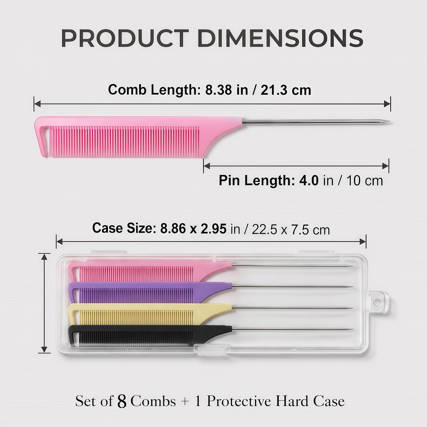 Schembo 8-Pack Rat Tail Combs Set with Stainless Steel Pin in box