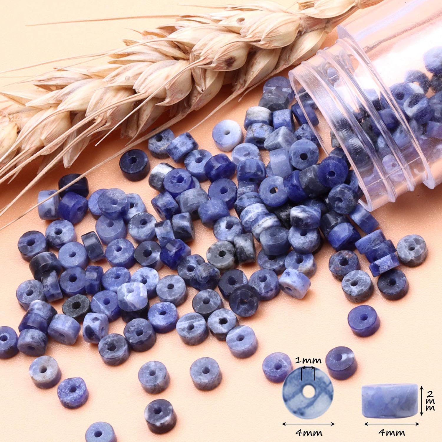 Natural Stone Heishi Beads for Necklace Making, 4mm x 2mm Small Flat Round Stone Loose Disc Gemstone Beads for Jewelry Making Craft Bracelet Earrings Necklace - Blue Striped - Image 7