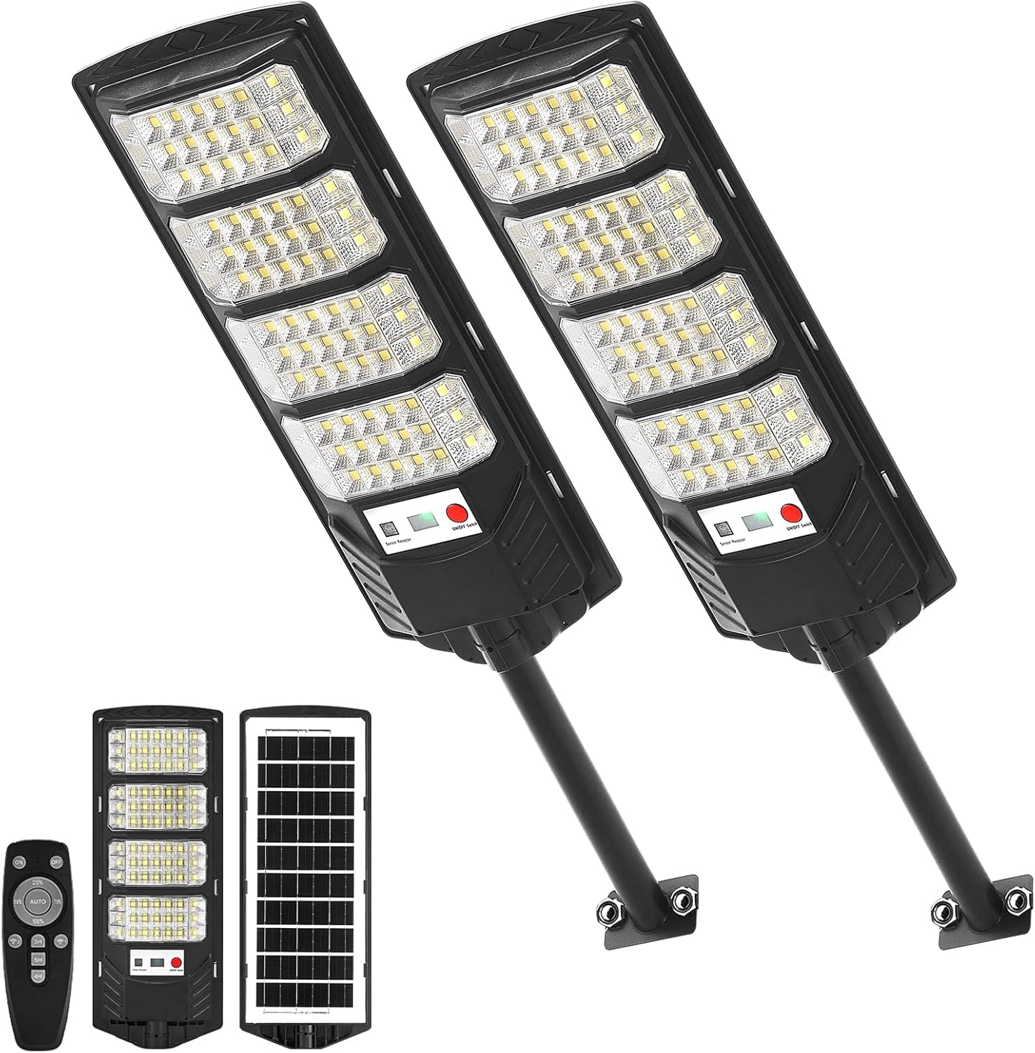 Photo voltaic Road Mild Outside Waterproof, Movement Sensor Photo voltaic Powered Mild, Nightfall to Daybreak LED Photo voltaic Parking Lot Flood Mild for Outdoors, Yard, Backyard, Path-2PC