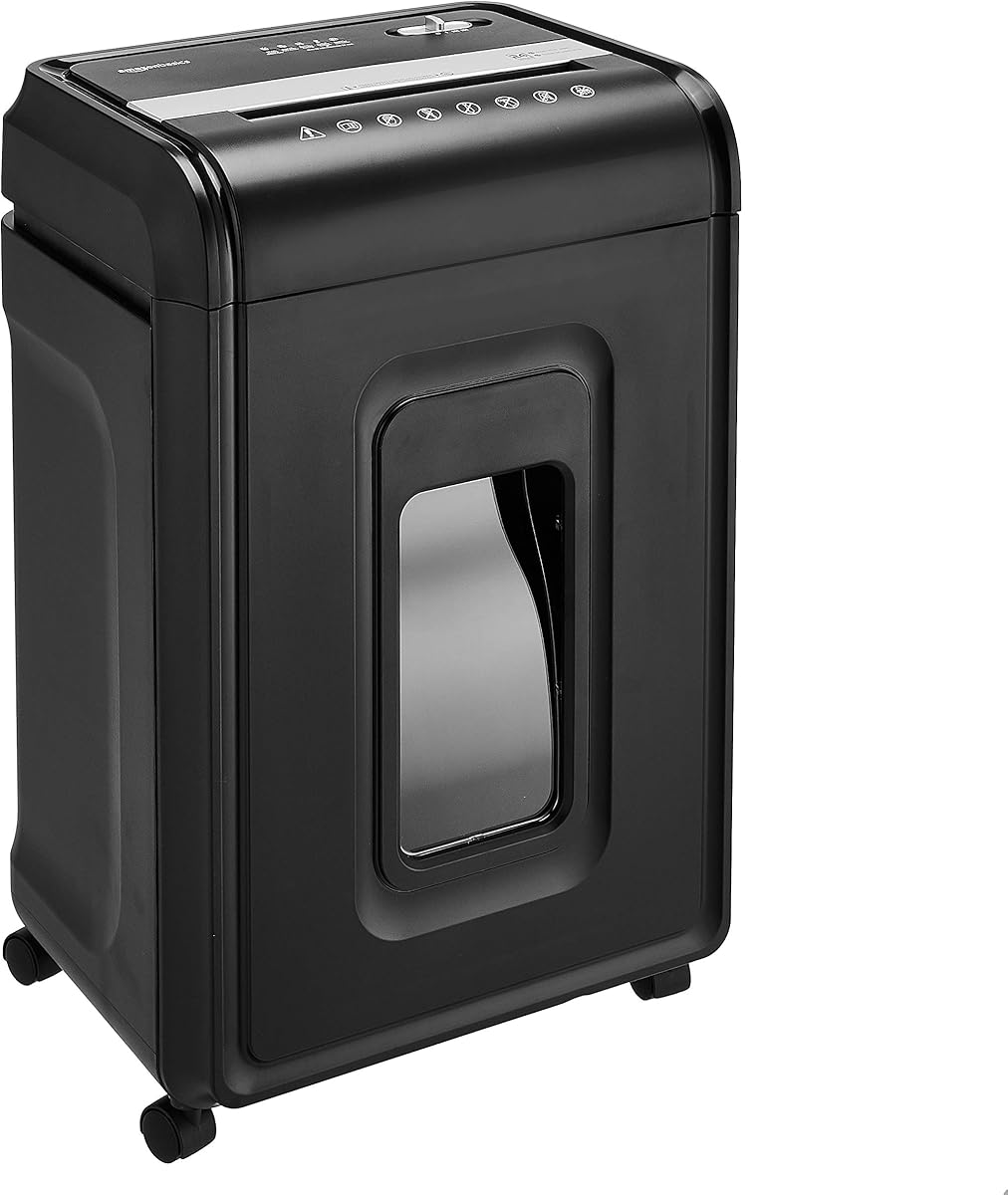 Amazon Basics 24-Sheet Cross Cut High Security Paper Shredder for Home Use, P-4 Security, CD and Credit Card Document Shredder with Pullout Basket, Black