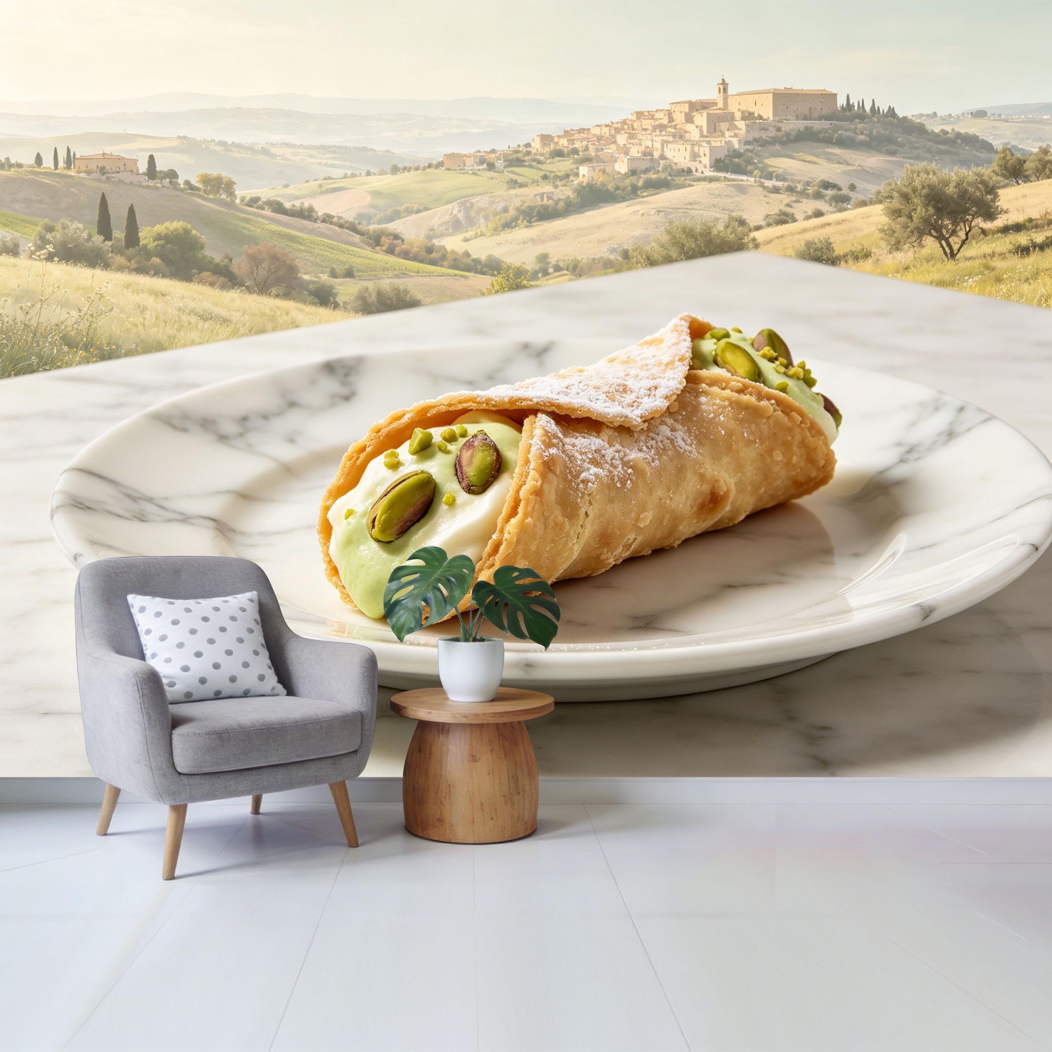 Qzlithotic Yq2605250854 Custom Size Wall Mural Italian Pastry Pistachio Cream Dessert Landscape View Selfadhesive Wall Fabric Removable Wallpaper For Home Office Decor