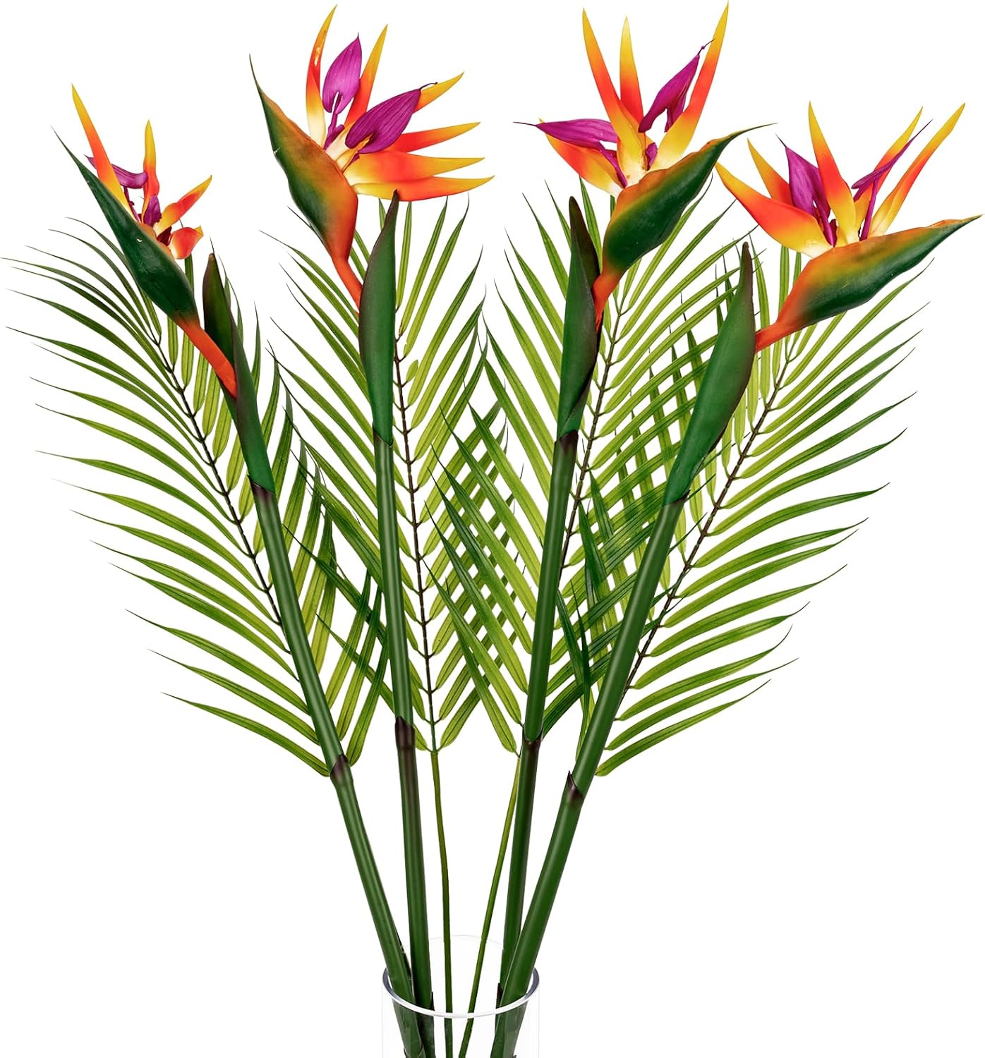 8 PCS Bird of Paradise Artificial Plant Combo Palm Leaves,4 Faux Bird of Paradise Plant with 4 Artificial Palm Leaves for Wedding Garden Office Home Indoor and Outdoor Decor(Orange)