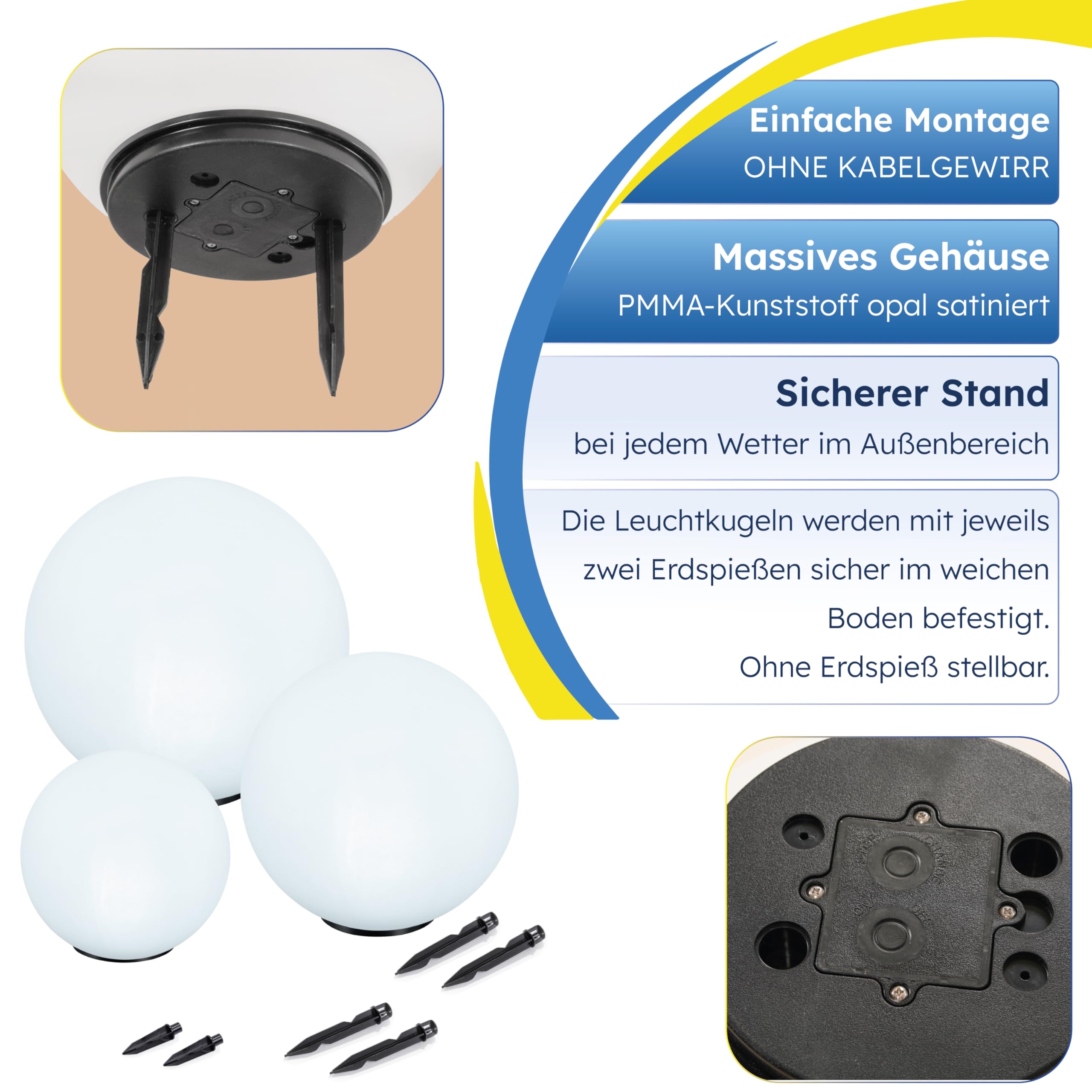 Esotec Gartenleuchtkugel Solarkugeln Basic, multicolor, 3er Set, 20+30+40cm, Farbwechsel, 20+30+40cm, Akku, Solarmodul, Außenbeleuchtung, Gartendeko Wegeleuchte 102614