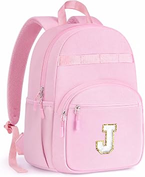 YOOLIFE Personalized Girls Backpack for Toddler Kid Birthday Gift, Pink J