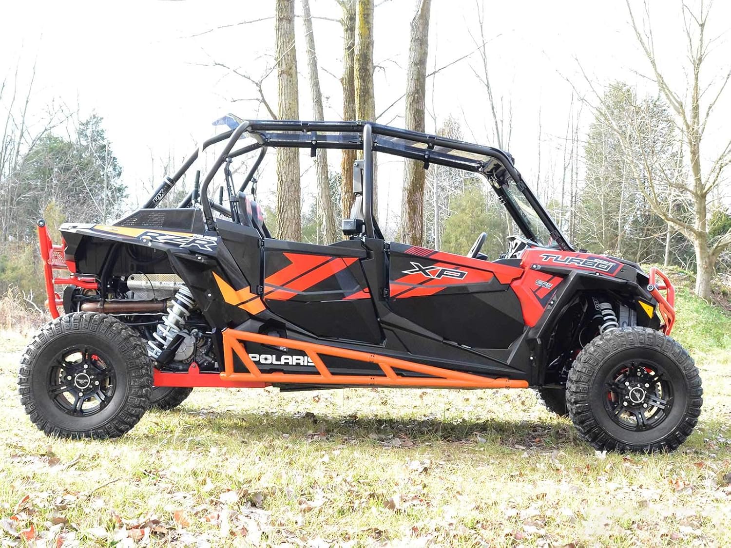 SuperATV Nerf Bars/Rock Sliders/Tree Kickers for 2016+ Polaris RZR XP 4 Turbo | Orange | 1.75” Diameter Heavy-Duty Tubing | UV-Resistant Powder Coat Finish | Easy Installation