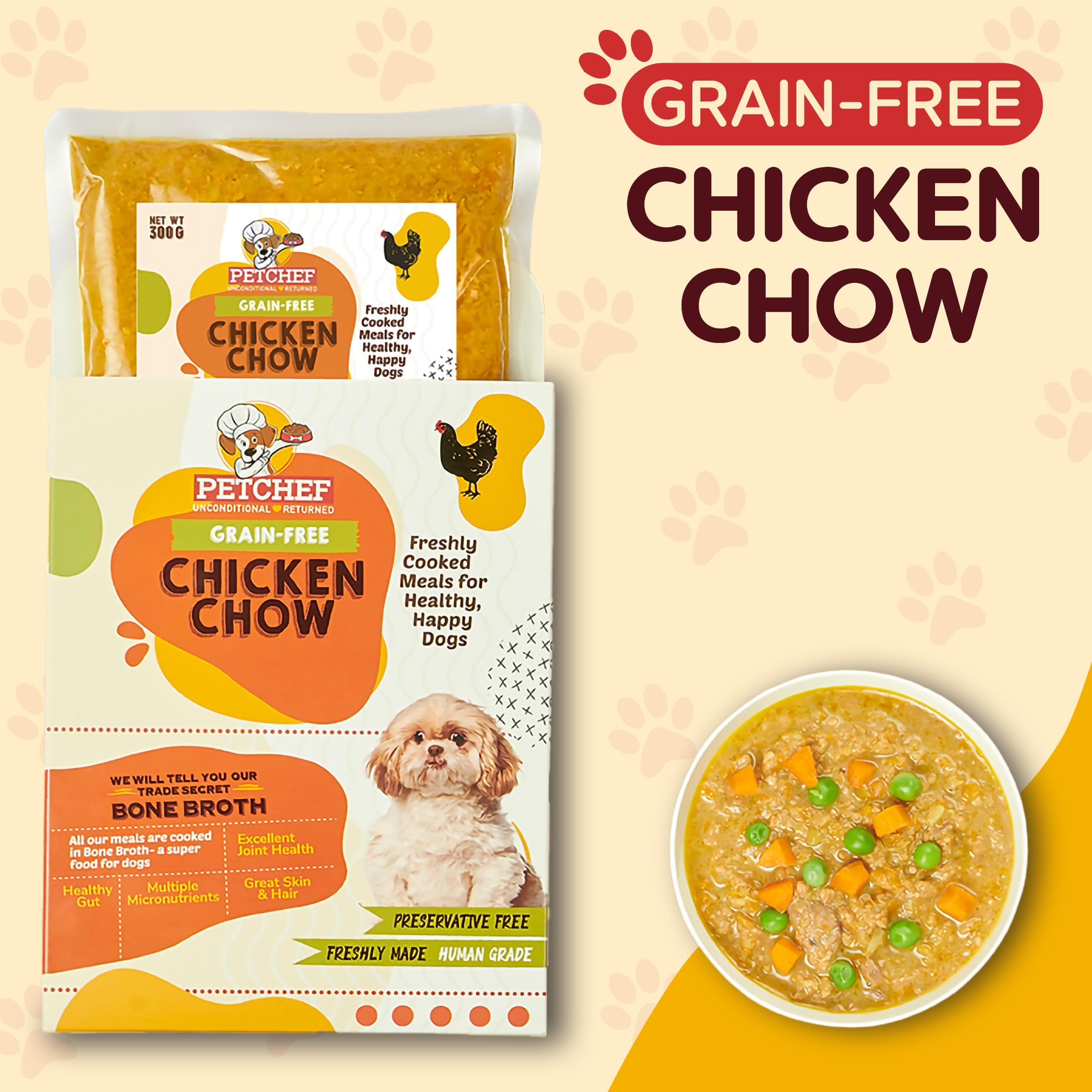 PetChef's Wet Dog Food|Grain-Free Chicken Chow & Brown Rice|Delicious wet Gravy|Natural and Grain-Free, No Artificial Flavours, Added Vitamins and Proteins|Dog Food for Adult and Puppy|Pack of 1x300gm 4