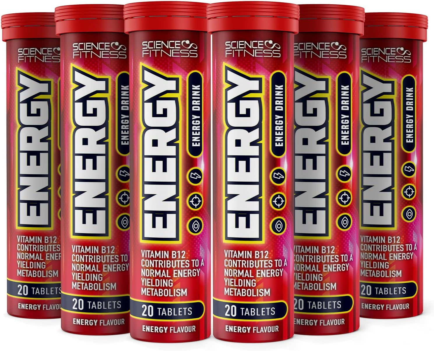 Energy Effervescent Tablets with Caffeine & Taurine by Science Fitness - for Improved Energy, Vision & Concentration - Contains Niacin, Pantothenic Acid, Vitamin B6 & B2-20 Tablets (6 Tubes)