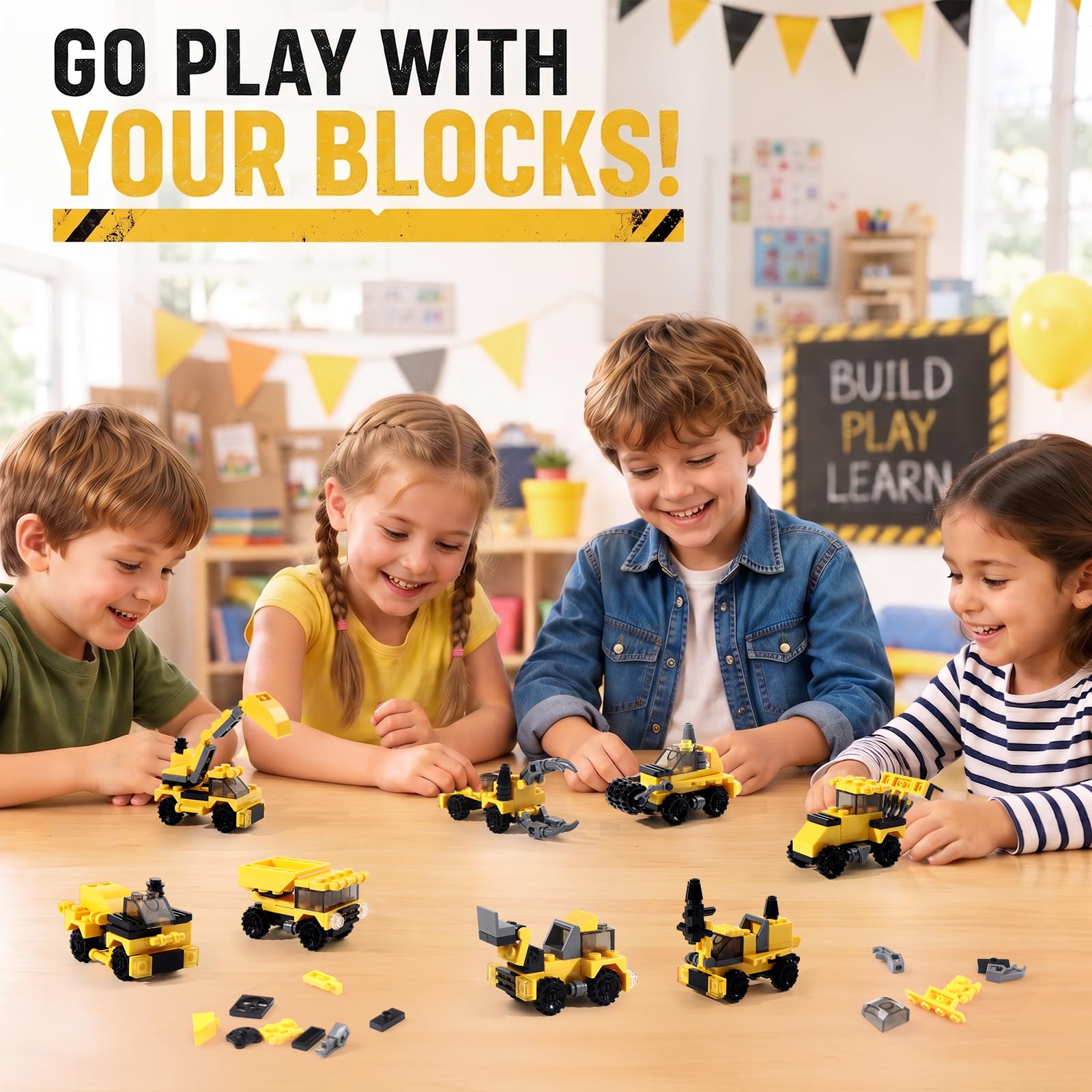 Cleboen Mini Mattoncini Veicoli 24 Pz, Gioco Di Costruzione 12 In 1, 6+ | Set Mini Blocchi Veicoli Da Cantiere Per Bambini, 24 Pezzi Con Modelli 12 In 1, Idea Regalo Festa 6+