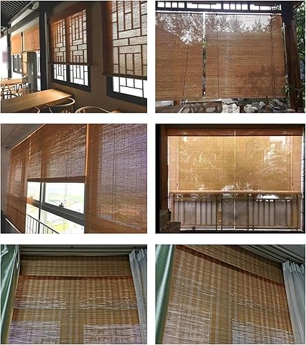 Miniatura 5 de Persianas enrollables de bambú marrón carbonizado retro para ventanas, filtrantes de luz, cortinas enrollables de bambú, transpirables, cortinas