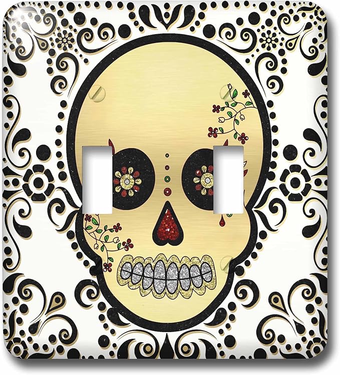 3dRose lsp_175370_2 Sugar Skull Gold and Black Light Switch Cover