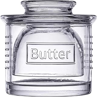 TableCraft 12951 Round French Butter Crock, 1 Cup Capacity, Clear Soda Lime Glass, Holds 2 Sticks of Butter, “Butter” Embossed, 4.5” x 4.5” x 4.25”, Vintage-Inspired Serveware, Dishwasher Safe