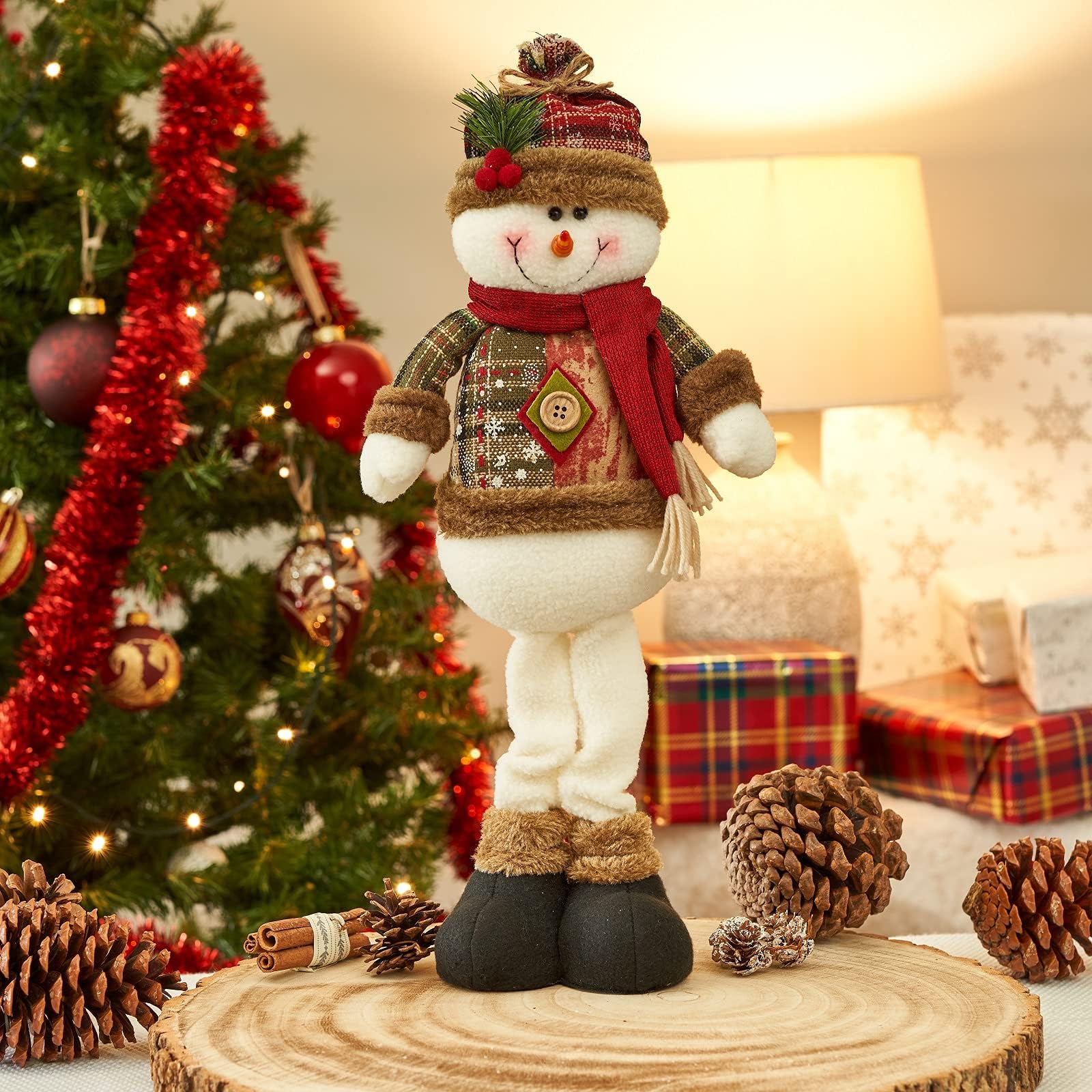 SA Products Standing Snowman Christmas Decorations - Xmas Ornaments for Home, Office, Kitchen, Living Room - Decorative Plush Snow Figure for Table, Shelf & Fireplace Mantle - Indoor Holiday Decor