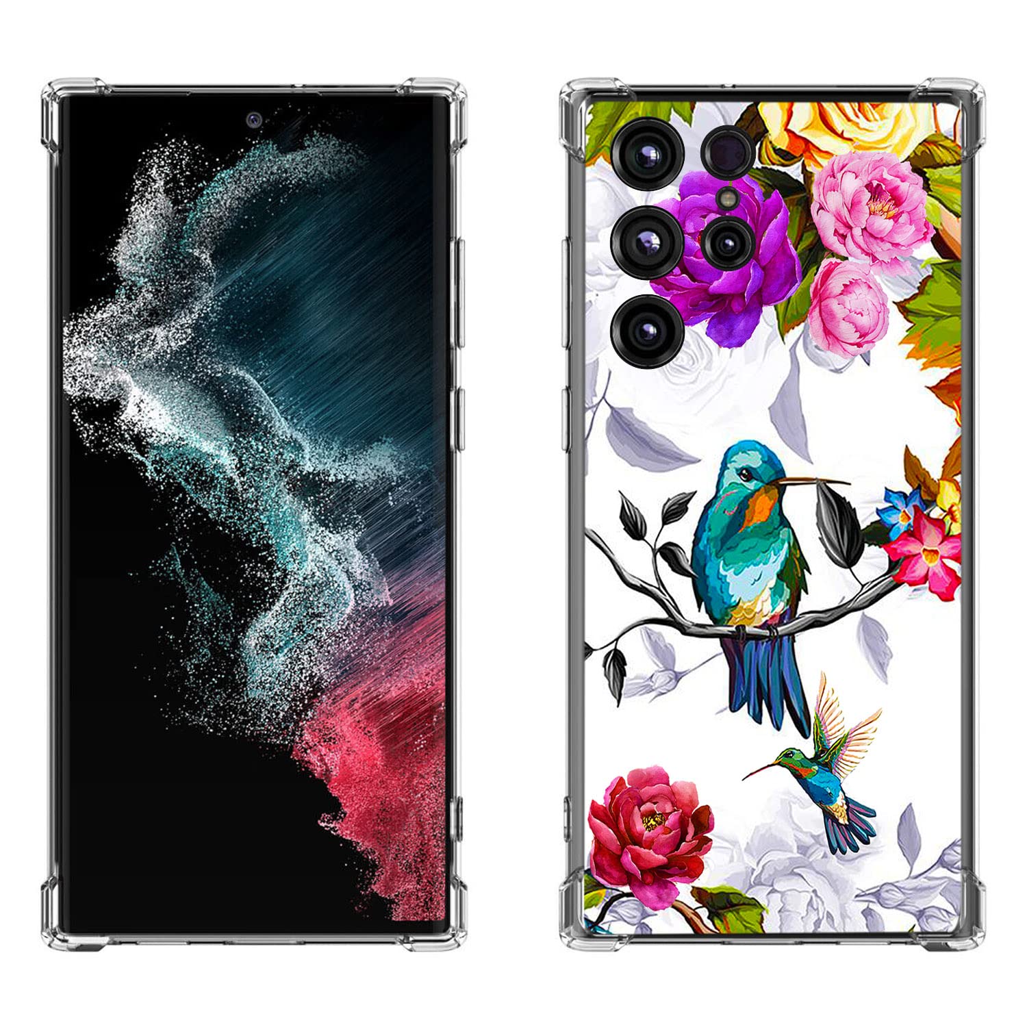 Beaucov Galaxy S23 Ultra Case, Hummingbird in Flowers Bird Drop Protection Shockproof Case TPU Full Body Protective Scratch-Resistant Cover for