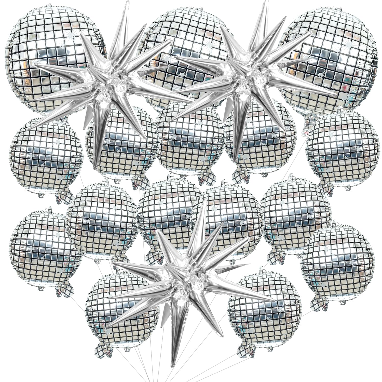 20-Piece Disco Balloon Set with Mixed Sizes and Star Shapes for Themed Party Decorations