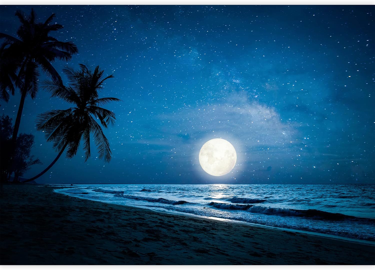 SIGNWIN Removable Wall Sticker/Wall Mural Moon & Tropical Beach Night Island Astronomy & Space Nature Realism Decorative Landscape Colorful Zen for Living Room, Bedroom, Office - 66x96 inches