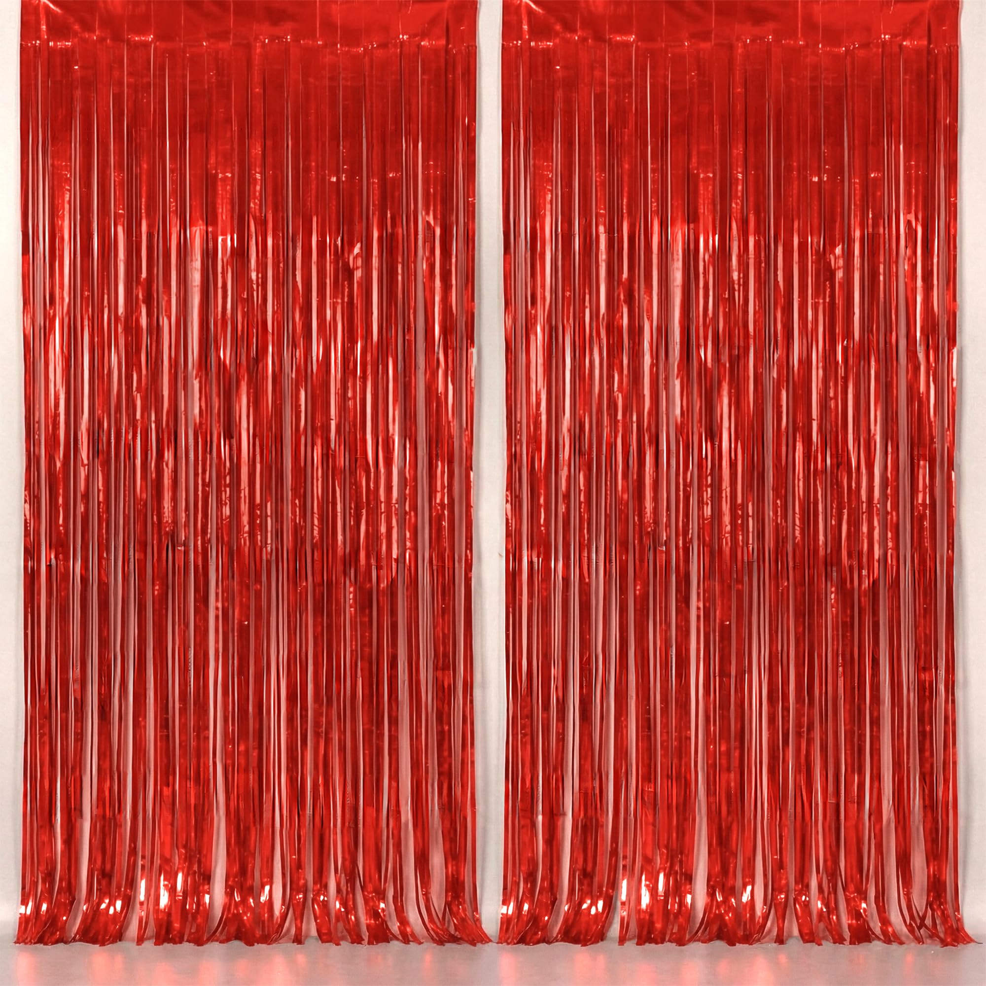 KatchOn, XtraLarge Red Streamers Backdrop - 3.2x8 Feet, Pack of 2 | Red Fringe Backdrop for Valentines Day Decorations | Foil Fringe for Birthday,