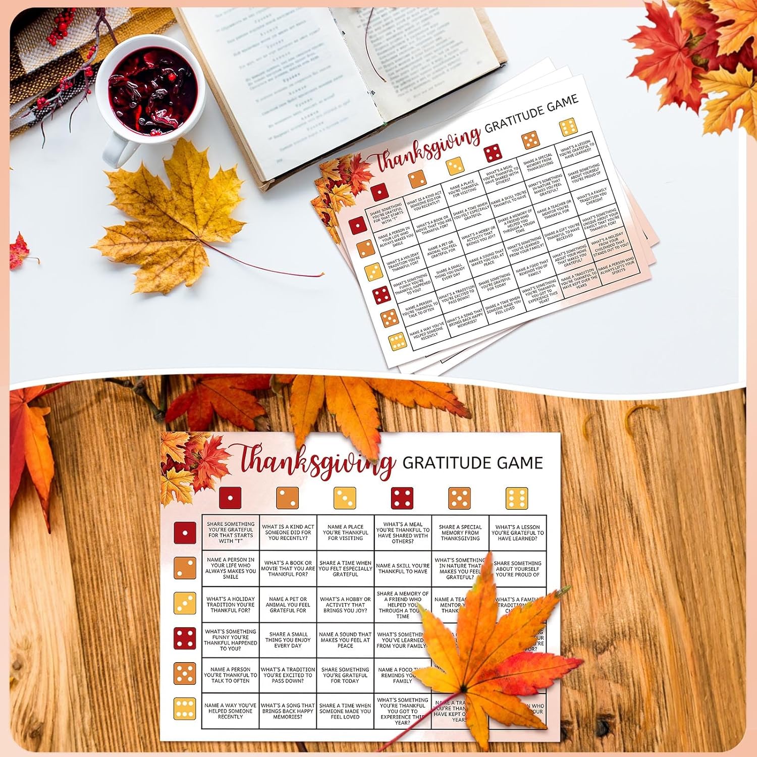 Fullhawl 36 Pcs Thanksgiving Party Games Set Thanksgiving Dice Game Fall Party Supplies Holiday Celebration Fall Trivia Harvest Family Team Activities