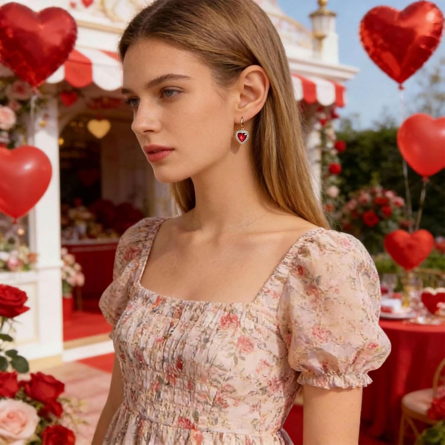 Valentine Earrings for Women Red Heart Rhinestone Dangle Earrings Valentines Day Gifts - Image 3