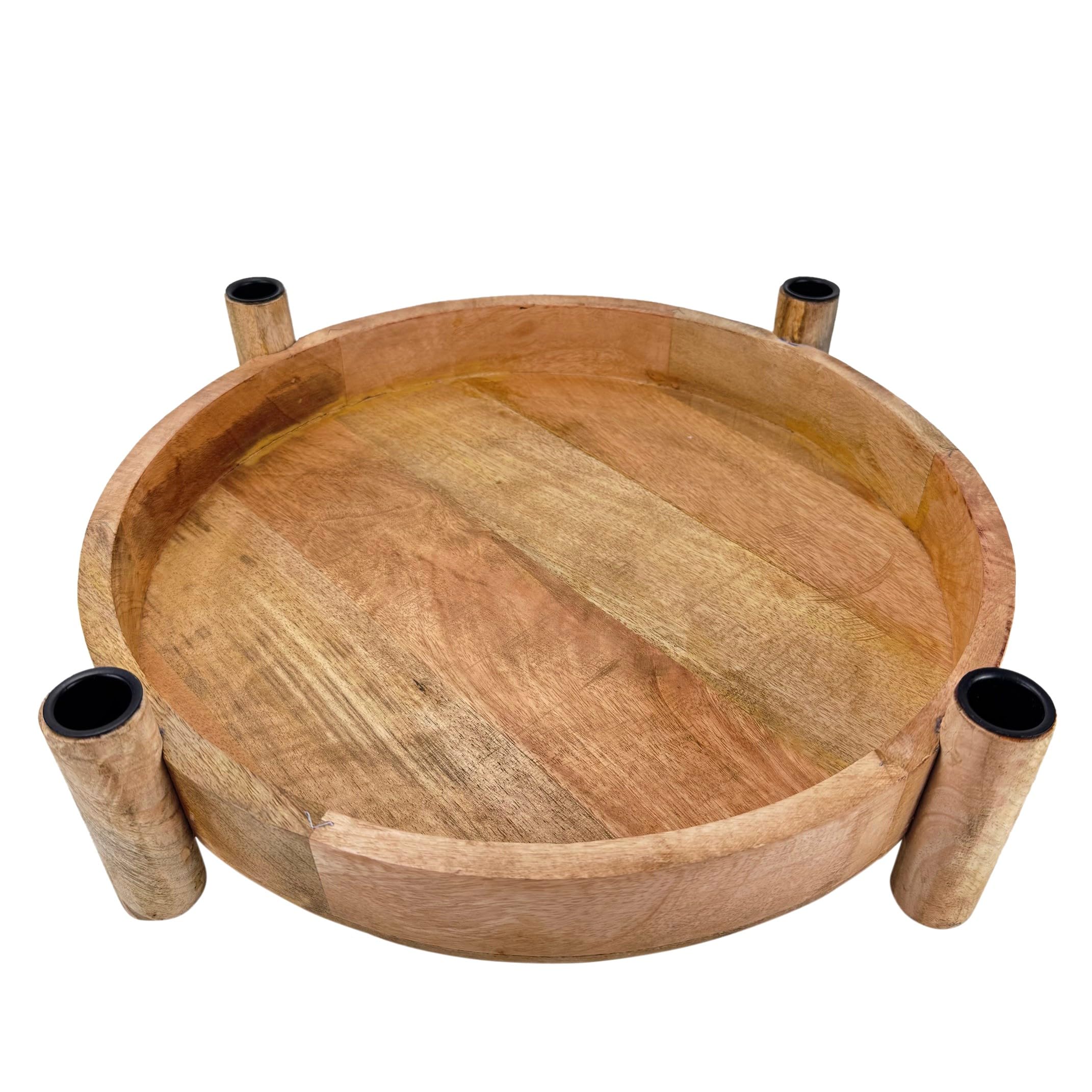 Adventskranz aus Mangoholz für Stabkerzen mit schwarzen Kerzenhaltern aus Metall - rund, modern und natürlich für Ihre Weihnachtsdekoration