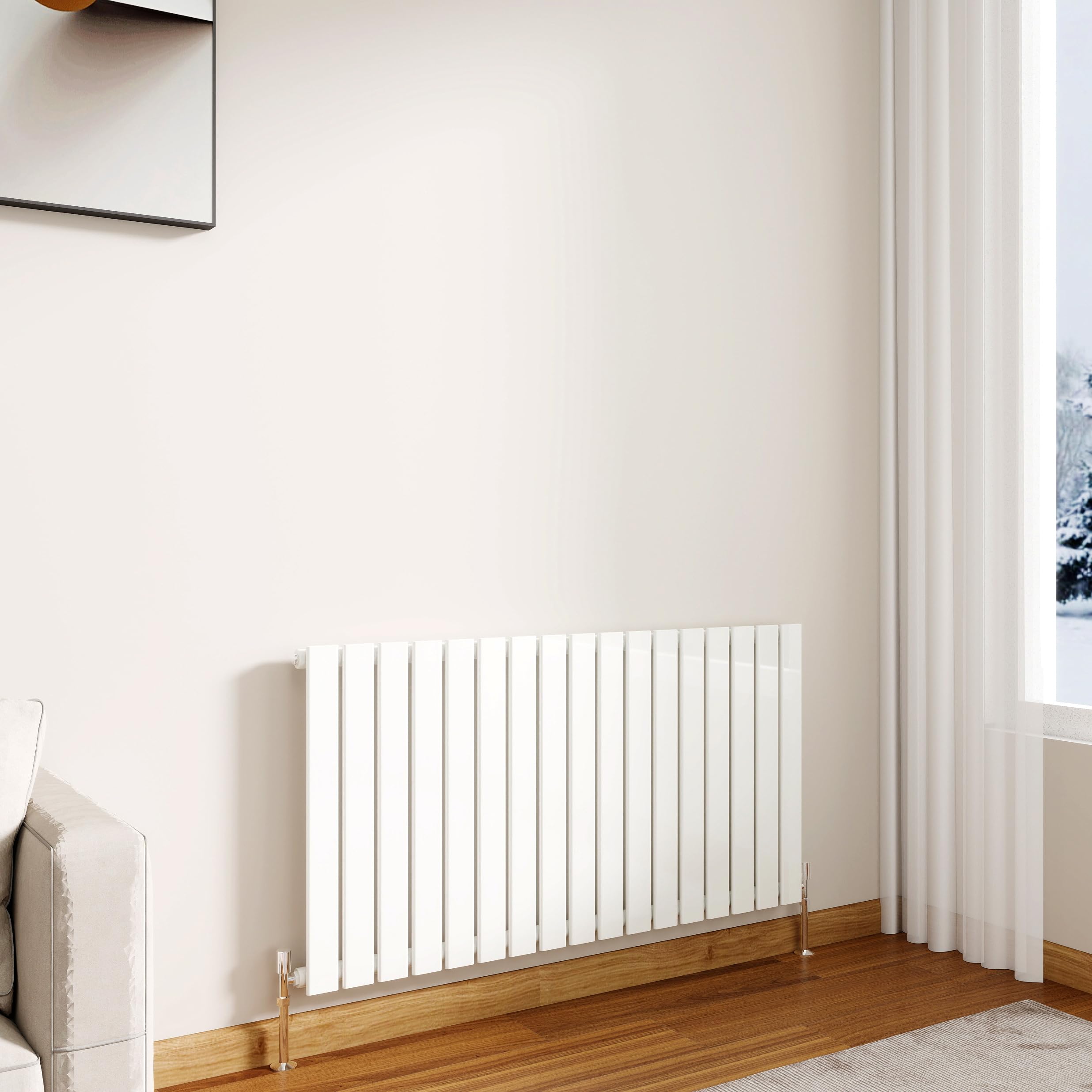 Modern Horizontal Flat Panel Radiator,600x1156mm Gloss White Single Stylish Panel Central Heating Heater, Perfect Efficient Hall Radiator, Traditional Wall Mounted Rads, Design for Bedroom, Office