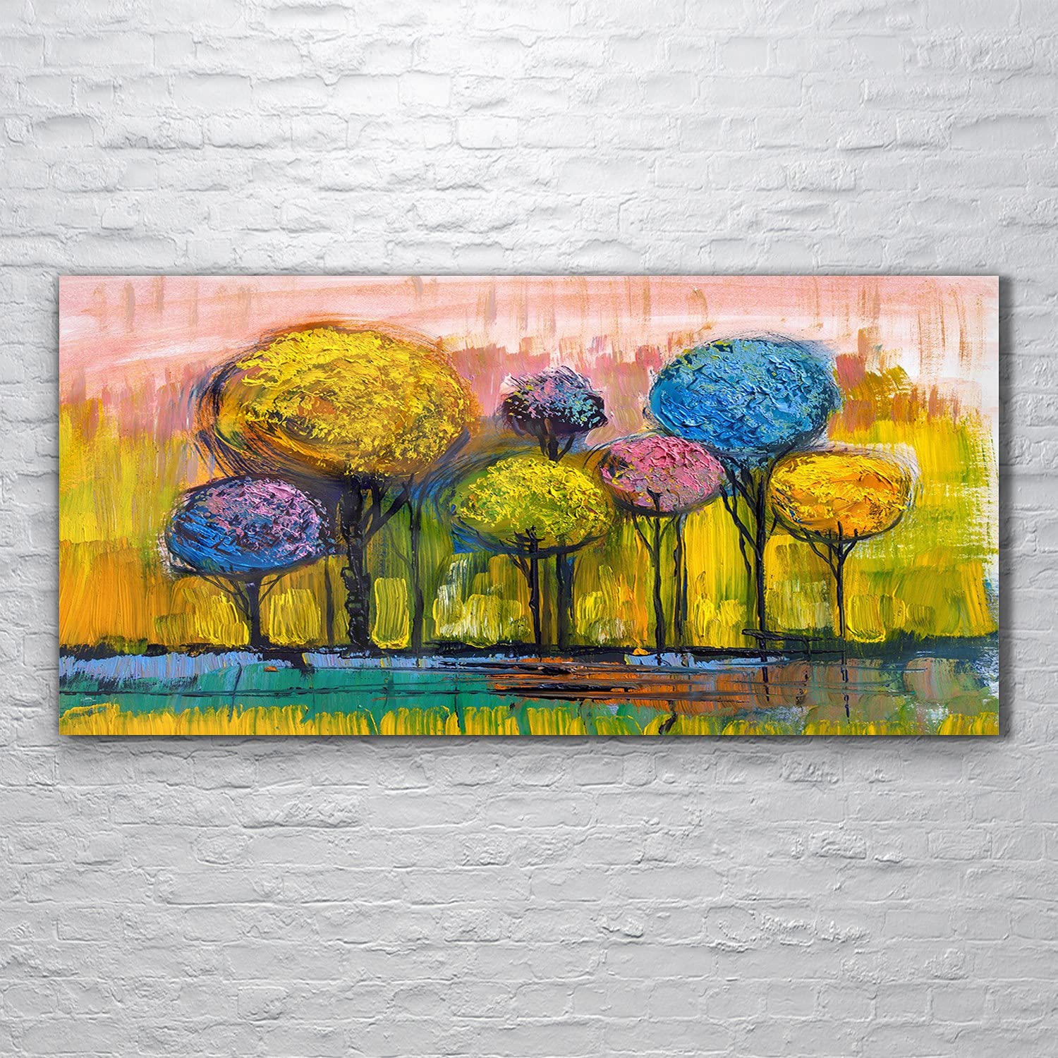 Coloray Pintura acrílica Cuadro De Pared 120x60cm Vidrio Acrílico Arte Sala De Estar Mural - Árboles de otoño. Arte