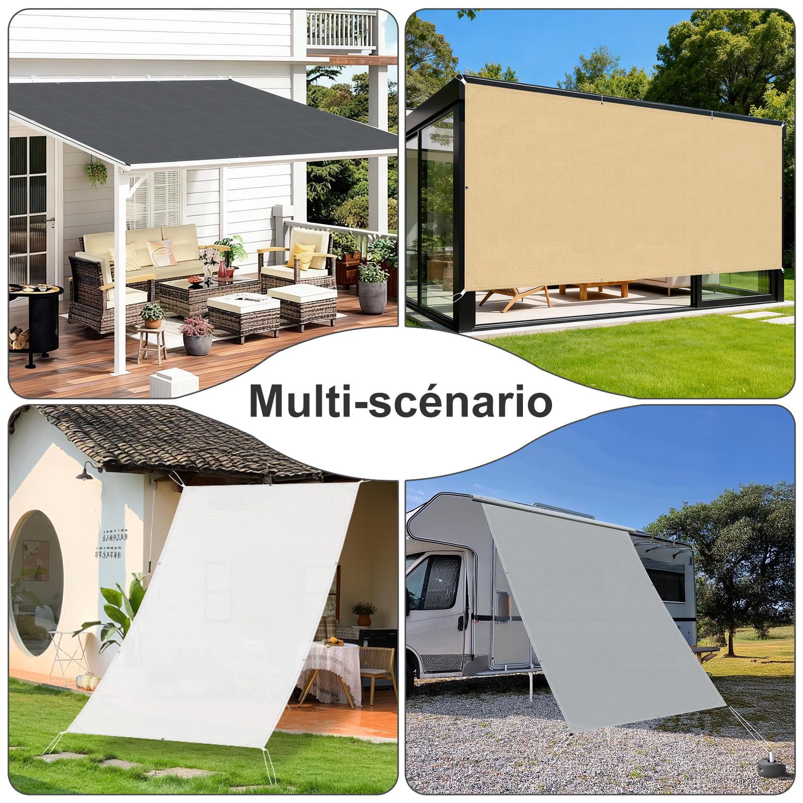 HENG FENG Voile d'ombrage Rectangulaire 1,5x2m, Blanc | Toile d'ombrage imperméable avec oeillets et cordon, PES 160 g/m², 95% Protection UV, pour Extérieur Jardin/ Pergola/Terrasse